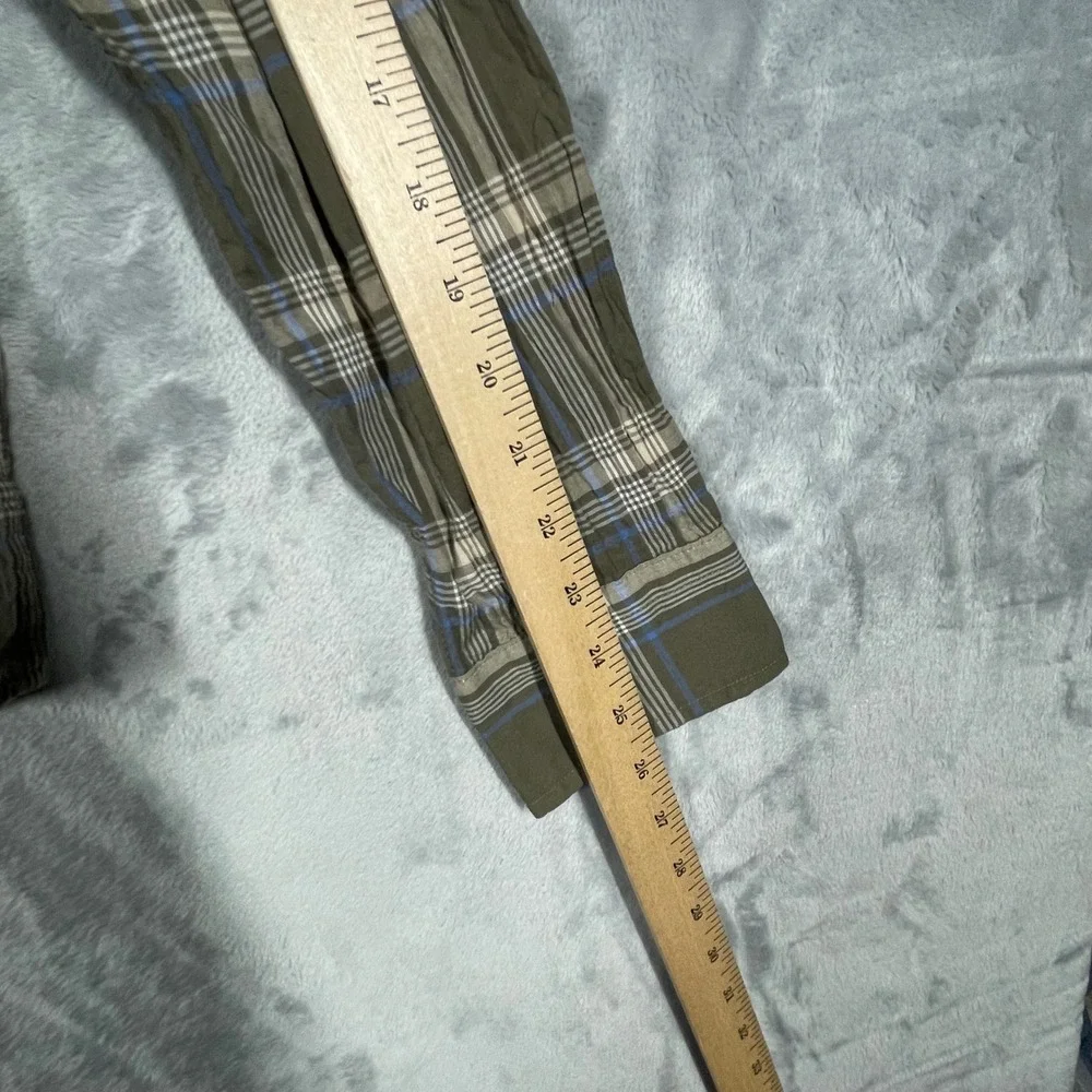 Banana Republic Mens Untucked Slim Fit Plaid Shirt Organic Cotton Olive S NEW